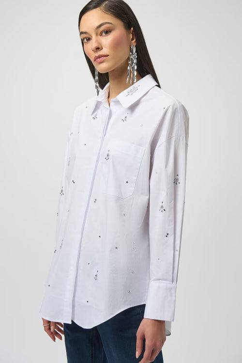 Chemisier Joseph Ribkoff 254924 blanc strass texturé pour femme – Élégant et raffiné, parfait pour bureau et occasions