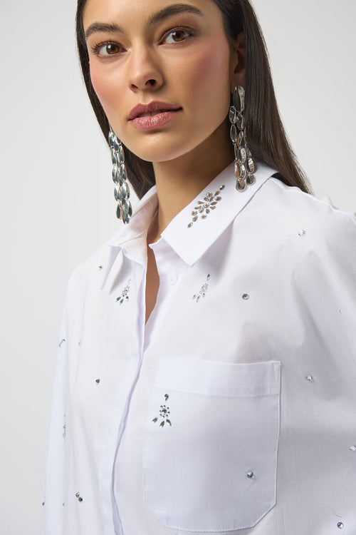 Chemisier Joseph Ribkoff 254924 blanc strass texturé pour femme – Élégant et raffiné, parfait pour bureau et occasions