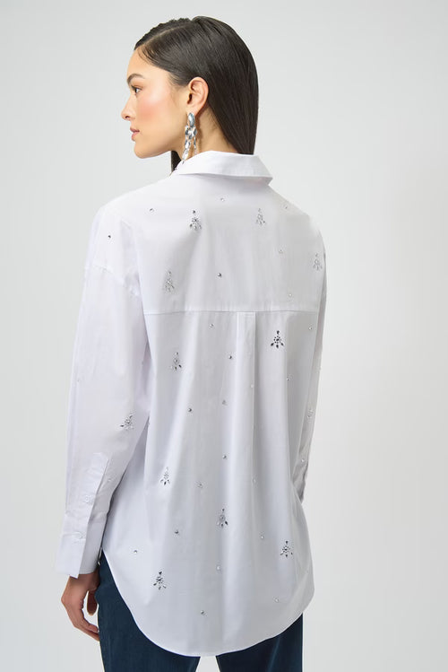 Chemisier Joseph Ribkoff 254924 blanc strass texturé pour femme – Élégant et raffiné, parfait pour bureau et occasions