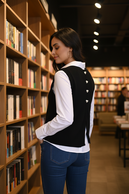 Librairie - avec chemise blanche et jeans
