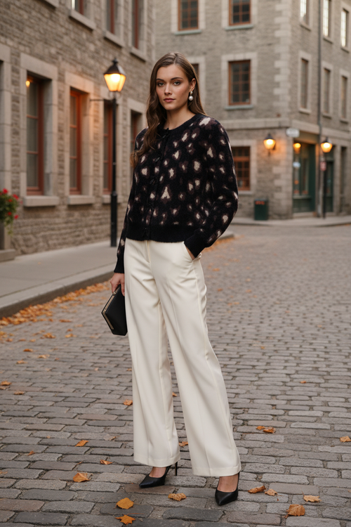 Look 2 – Vieux-Montréal, pantalon ivoire, soir