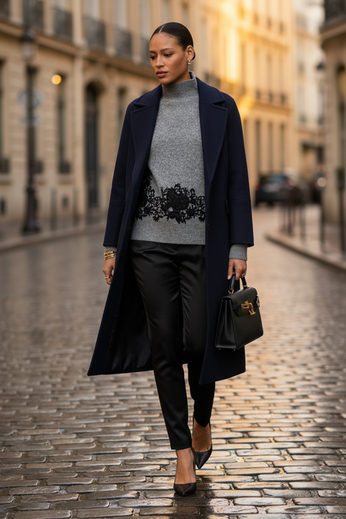Look 5 – Veste longue marine