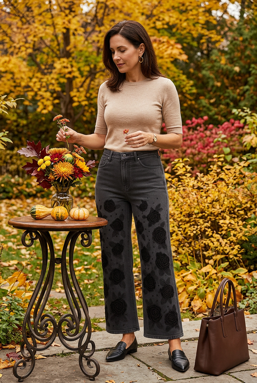 Maille beige et accessoires chocolat à Outremont