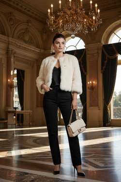 Noir – Look 3 : Fourrure ivoire & hôtel parisien