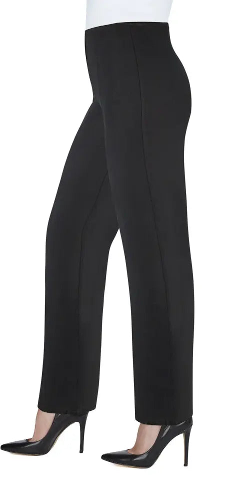 Pantalon Tricotto T-403 noir jambe droite lignes verticales pour femme – Épuré et structuré, parfait pour bureau, sorties et occasions