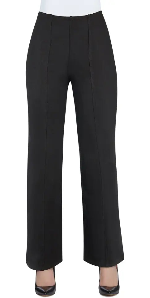 Pantalon Tricotto T-403 noir jambe droite lignes verticales pour femme – Épuré et structuré, parfait pour bureau, sorties et occasions