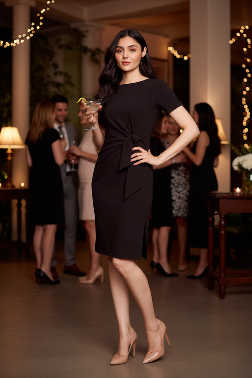 Robe noire avec talons nude - Cocktail