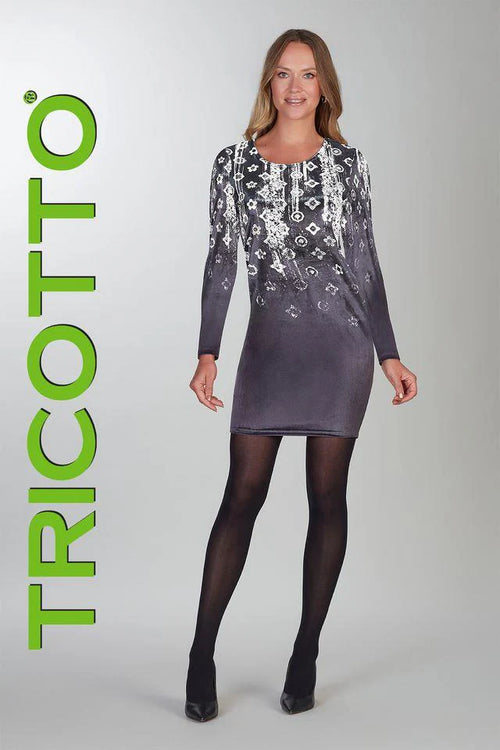 Robe Tricotto T-549 courte imprimé dégradé noir et gris pour femme – Élégante et moderne, parfaite pour sorties, occasions et bureau