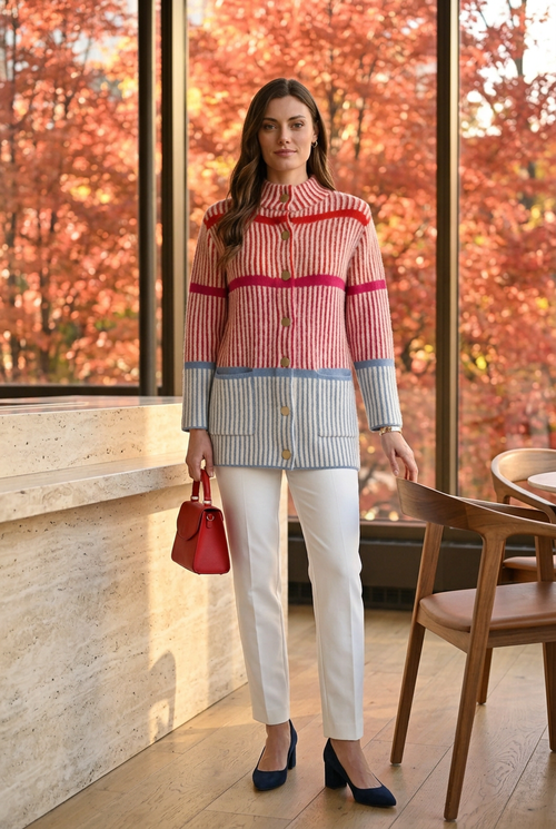 Scorzzo 226044 — Pantalon blanc et sac rouge, déjeuner raffiné