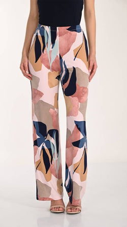 Pantalon à imprimé abstrait rose et bleu Frank Lyman 266134 – Taille haute et jambe droite pour un look chic et coloré, du bureau aux sorties élégantes