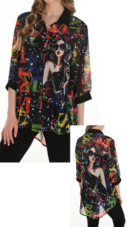 Chemise Frank Lyman 254932 imprimé femme glamour motifs floraux pour femme – Artistique et audacieuse, parfaite pour occasions, soirées et vernissages