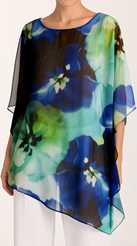 Tunique fluide bleu et vert à imprimé raffiné Frank Lyman 266182 – Légèreté élégante et féminité colorée pour la femme moderne, du quotidien aux sorties chic