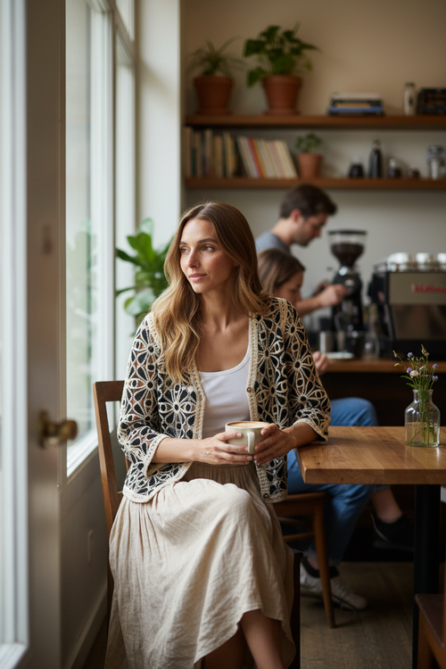 Veste crochet avec débardeur - Café