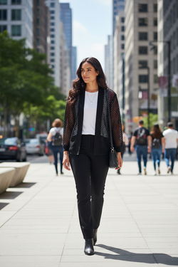 Veste maille sur t-shirt blanc - Ville